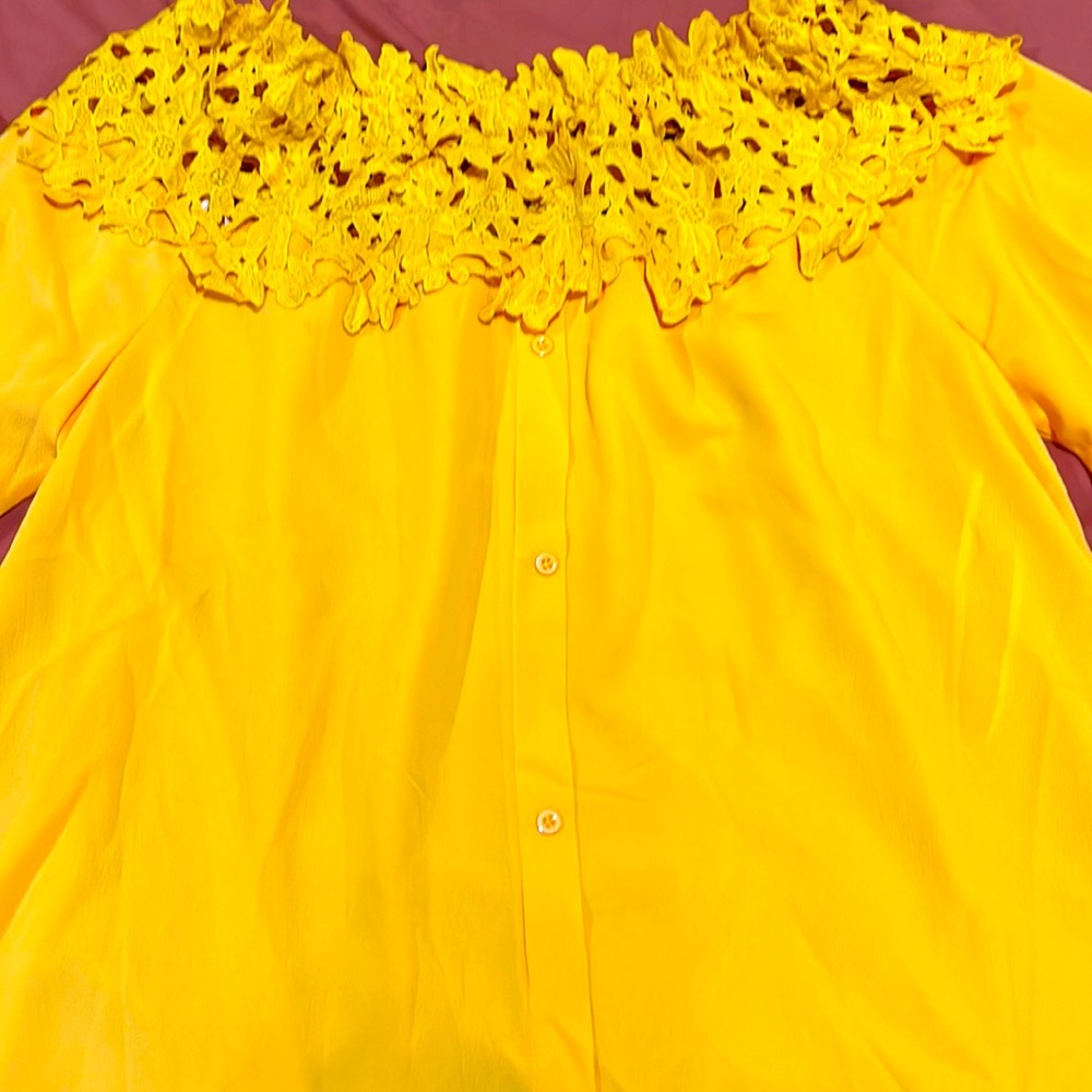 SHEIN 1XL yellow off the shoulder quarter sleeve